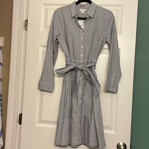 J Crew factory Tie-waist shirtdress in striped cotton poplin size 8